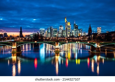 Frankfurt Skyline And Bridges By Night.