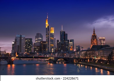 Frankfurt Skyline, Germany at night with famous skyscrapers