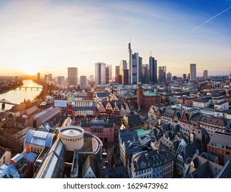 Frankfurt Skyline Panorama At Sunset