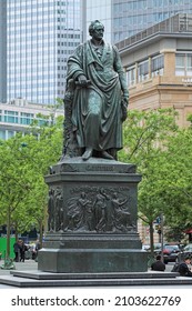 FRANKFURT-AM-MAIN, GERMANY - MAY 11, 2018: Goethe Monument on Goetheplatz. The monument to Johann Wolfgang von Goethe by the German sculptor Ludwig von Schwanthaler was unveiled on October 22, 1844.