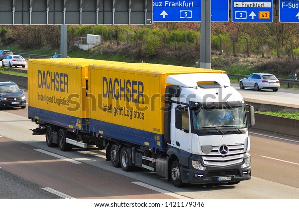 Frankfurt,Germany-April 07,2016: truck on the\
route to\
Frankfurt.