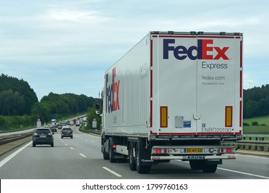 Frankfurt,Germany-August 20,2020:  Fedex truck on the route to Frankfurt.