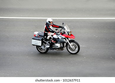FRANKFURT,GERMANY-JAPRIL 16,2015: unknown Rider on the freeway. - Shutterstock ID 1012637911