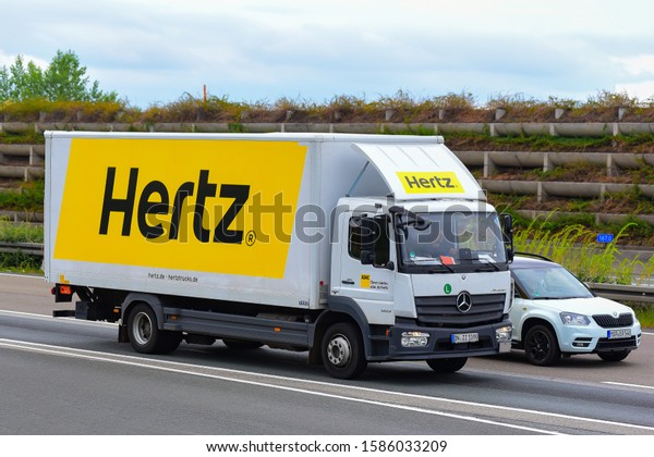 Frankfurt,Germany-Junw 17,2017:HERZ truck on\
the route to\
Frankfurt.