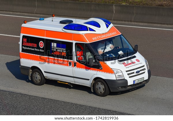 Frankfurt,Germany-March 16, 2017: Ambulance\
van on the route to\
Frankfurt.