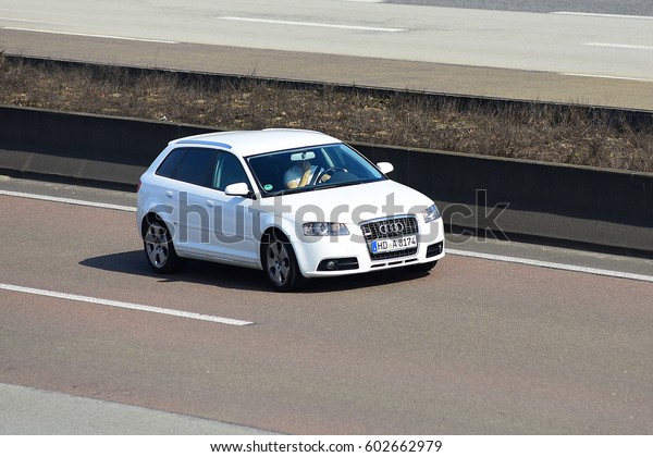FRANKFURT,GERMANY-MARCH 16: Audi car on the
freeway on March 16,2017 in Frankfurt,Germany.Audi-German
automobile manufacturer that designs,engineers, produces, markets
and distributes luxury
vehicles.