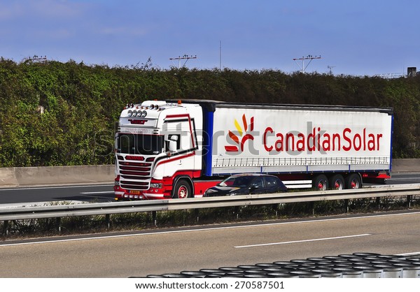 FRANKFURT,GERMANY-MARCH 28:SCANIA truck on the\
highway on March 28,2015 in Frankfurt,Germany.Scania, is a major\
Swedish automotive industry manufacturer of specifically heavy\
trucks and\
buses.