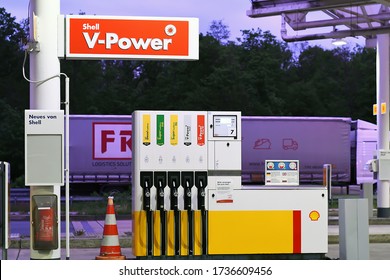 Frankfurt,Germany-May 13,2020: Shell Fuel And Gas Station.