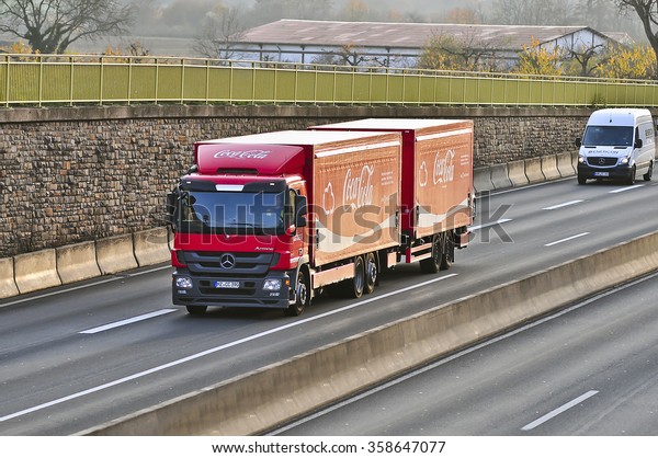 FRANKFURT,GERMANY-NOV 12: truck of\
Coca Cola on the highway on November 12,2015 in\
Frankfurt,Germany.