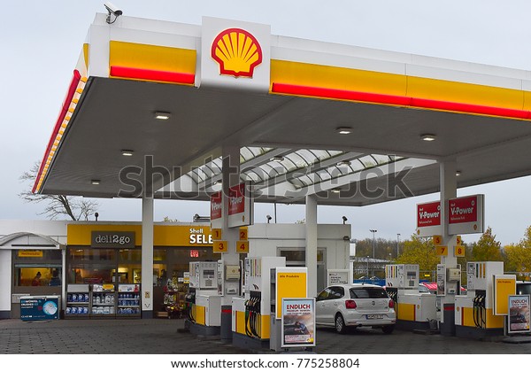 FRANKFURT,GERMANY-NOVEMBER 11,2017: SHELL fuels\
and petrol station.Shell, is a British–Dutch multinational oil and\
gas company headquartered in the Netherlands and incorporated in\
the United\
Kingdom.