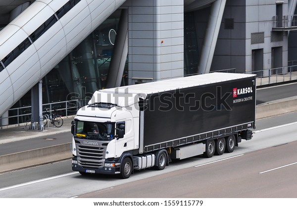 Frankfurt,Germany-October 08,2015: truck on\
the route to\
Frankfurt.