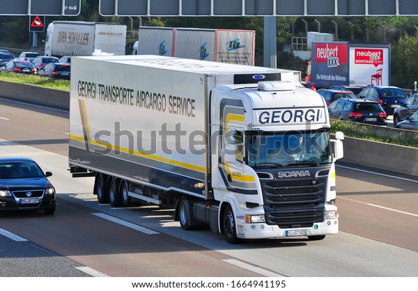 Frankfurt,Germany-September 24,2015:  truck on\
the route to\
Frankfurt.