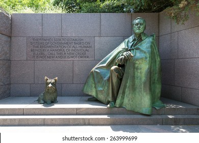 Franklin Delano Roosevelt Memorial with dog in Washington DC USA