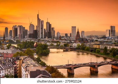 Frankurt, Germany Skyline On The Main River.