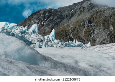 The Franz Josef Glacier, Situated On West Coast, New Zealand During The Sunny Summer Day. 