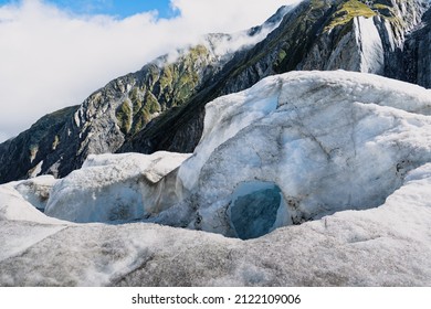 The Franz Josef Glacier, Situated On West Coast, New Zealand During The Sunny Summer Day. 