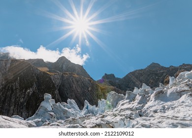 The Franz Josef Glacier, Situated On West Coast, New Zealand During The Sunny Summer Day. 