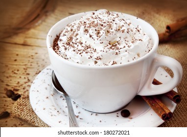 Frappuccino Coffee, Cup of Coffee with Cream and Chocolate Flakes,Italian Delicious Beverage