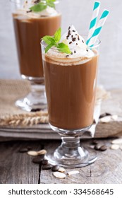 Frappuccino In A Glass With Whipped Cream And Almond Milk