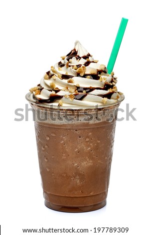 Frappuccino in take away cup isolated on white background