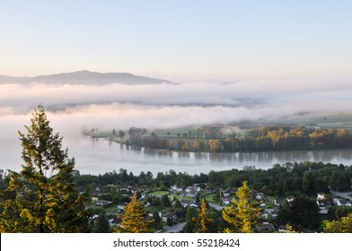 Fraser Valley At Foggy Sunrise, British Columbia, Canada