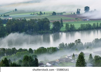 Fraser Valley At Foggy Sunrise, British Columbia, Canada