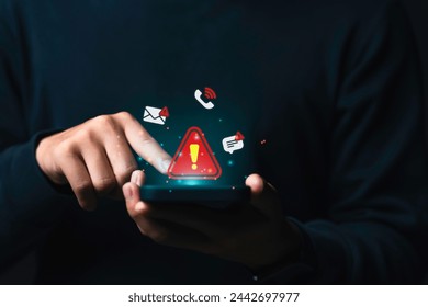 Fraud alert or smartphone Scam, System hacked warning alert on mobile. Cyber attack network, Virus, Spyware, Malware, Malicious software. Cyber security and cybercrime. warning notification. - Powered by Shutterstock - Get 15% off with code: PIKWIZARD15
