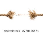 Frayed rope snapping apart, symbolizing separation, tension, and breaking point in relationships or stress situations
