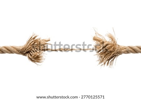 Frayed rope snapping apart, symbolizing separation, tension, and breaking point in relationships or stress situations
