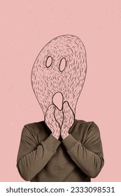 Freak impressionism picture artwork collage of headless man genius masterpiece face screaming ghost isolated on pink color background
