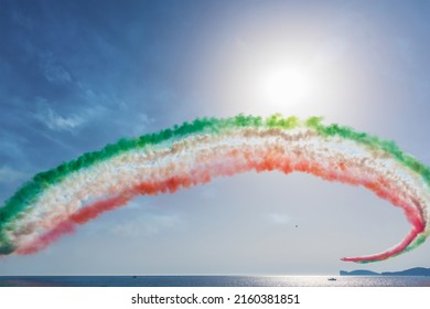 Frecce Tricolori airshow in Alghero. Sardinia, Italy