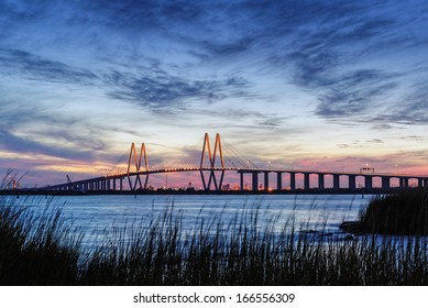 Fred Hartman Bridge During Twilight Houston Texas