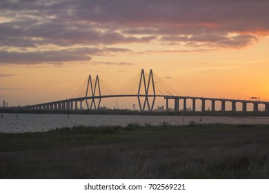 Fred Hartman Bridge At Sunset