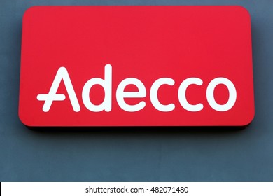 Fredericia, Denmark - September 10, 2016: Adecco Logo On A Wall. Adecco Group, Based Near Zurich, Switzerland, Is The Largest Staffing Firm In The World