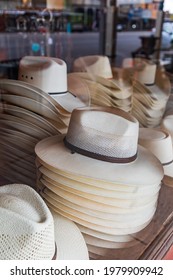 Fredericksburg, Texas, USA. April 13, 2021. Cowboy Hats In A Storefront Window In The Texas Hill Country.