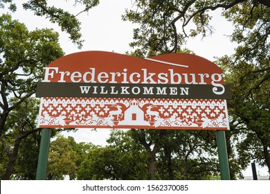 Fredericksburg, Texas USA - October 28, 2019: Welcome sign to this small german influenced Texas Hill Country town.