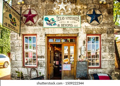 Fredericksburg, Texas, USA-07 September 2019 : TEXAS VINEYARDS & BEYOND, LLC  In The Downtown Historic District