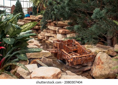 Frederik Meijer Gardens - Grand Rapids, MI, USA - January 5th 2020: 
 Small Diorama Model Of The Fish Ladder In Grand Rapids Michigan