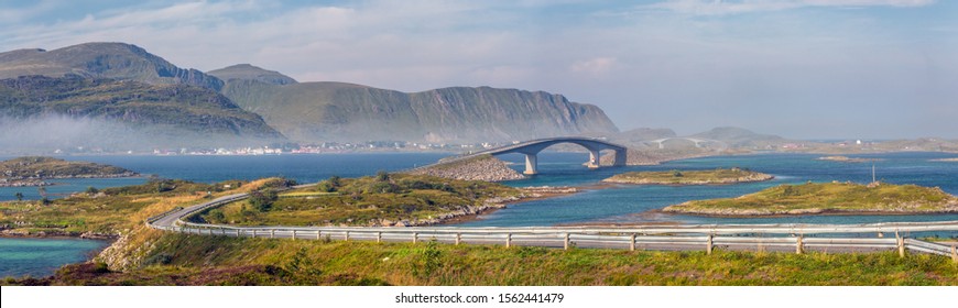 Fredvang Bridges Fredvangbruene Two Cantilever Bridges Stock Photo ...