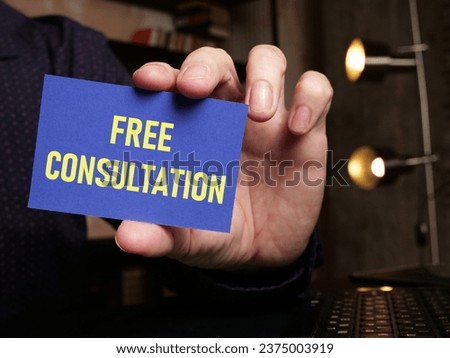 Free consultation is shown using a text on the business card
