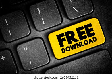Free Download - means that you can download a file, app, or content from the internet without paying any money, text concept button on keyboard