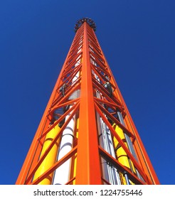 Free Fall Tower. Amusement Ride. Theme Park.                             