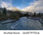 A free flowing Elwha River in winter, Olympic National Park, Washington.