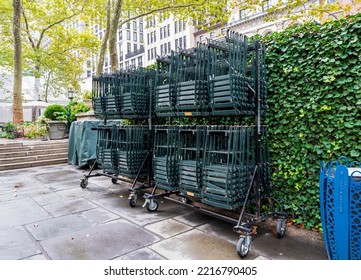 Free Folding Chairs In Bryant Park, Public Park Between The Fifth And Sixth Avenue, Beside New York Public Library, Venue For Events, Midtown Manhattan, New York City, USA