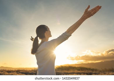 Free happy woman enjoying nature, freedom, happiness, and enjoyment concept.  - Shutterstock ID 1432049837