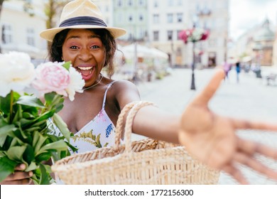 Free Hugs. Come Here. Black Nigerian Woman Pull Hands To You. Smiling African Girl Sincere Glad To See You. Welcome Back. Come And Give Me Hug. Happy Female Wide Open Hug. Nice To Meet. Outdoor