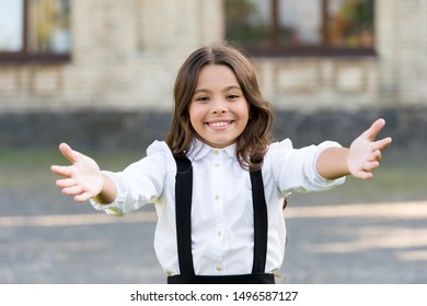 Free Hugs. Come Here. Schoolgirl Pull Hands To You. Smiling Schoolgirl Sincere Child Glad To See You. Welcome Back To School. Come And Give Me Hug. Happy Schoolgirl Wide Open Hug. Nice To Meet.