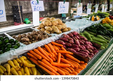 Free Market Stall In São Paulo, Brazil Selling Vegetables And Fresh Vegetables