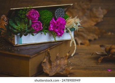 
 free photo surprise box flowers table