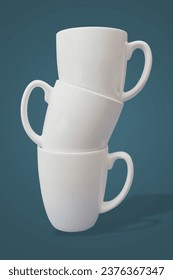 Free PSD mockup of three stacked white ceramic cups